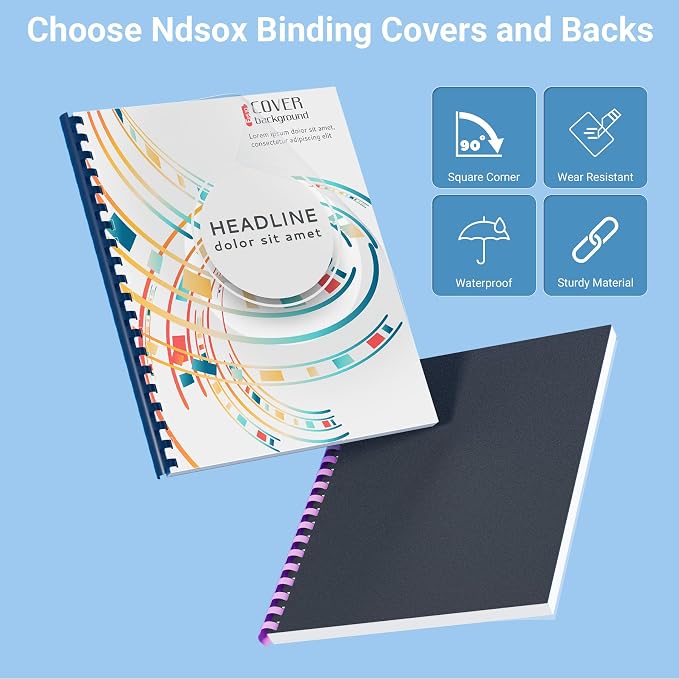 Ndsox 120 Pack Binding Covers and Backs Set 8.5" x 11" Letter Size | 60 8-Mil Clear Plastic Covers, 60 12-Mil Black Sand-Textured Bingding Presentation Polycovers, Office & School Use
