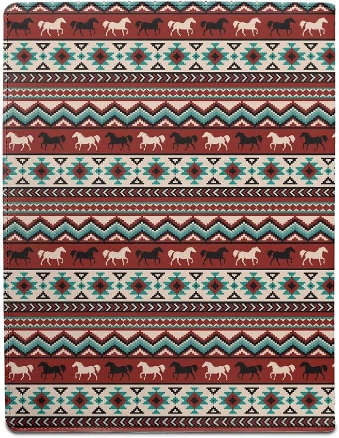 Dreaweet Aztec Horse Pattern Leather Portfolio Binder Southwestern Native American Padfolio for Women Men,Portfolio Organizer for Document Resume Business Card Holder