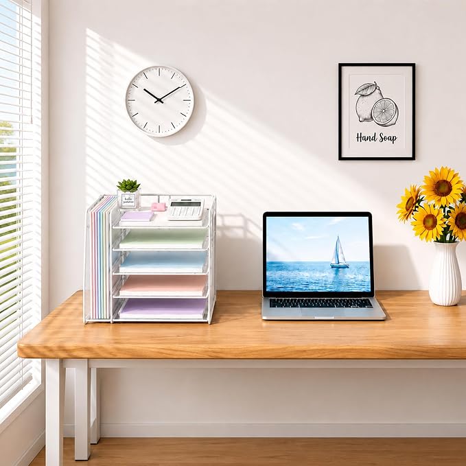 Desk Organizer, 5-Tier Paper Organizer Letter Tray, White | Desk Organizers and Accessories, Office Desk Accessories & Workspace Organizers, Desktop File Organizer for Office Supplies