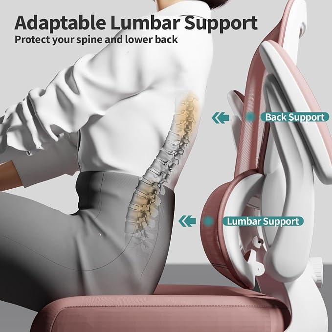 TRALT Office Chair - Ergonomic Desk Chair with Adjustable Lumbar Support, Mesh Computer Chair, Executive Chair for Home Office Comfortable Lumbar Support (1, Pink)