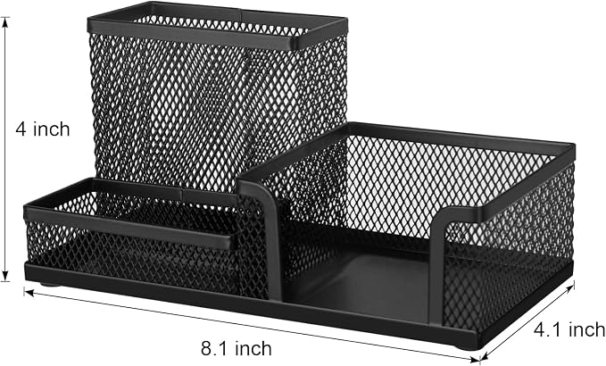 Comix 6 Packs Mesh Pen Holder, Desk Organizer for Home Office, Black | 3 Compartment Pencil Holder, Sticky Notes Holder, Pen Organizer Office Supplies