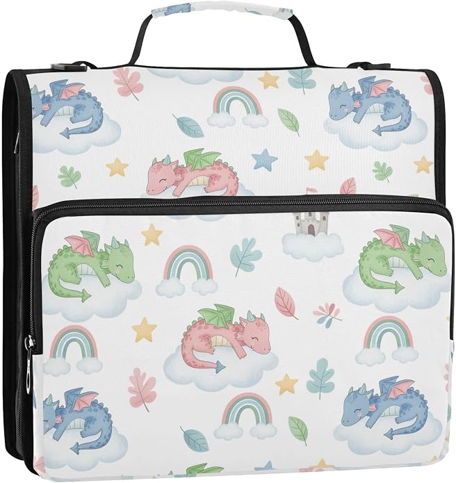 Zipper Binder Bag 3 Ring File Folder Portfolio Organizer Zippered Binder Bags with Strap Fits Laptop Women Men