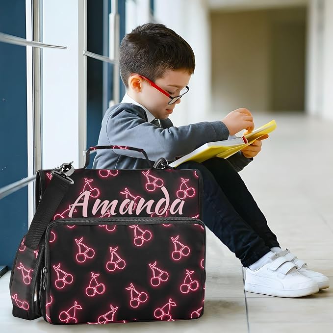 Custom 3 Ring Zipper Binder Pink Neon Cherry Personalized Name 1.5 inch Binders Large Capacity Multi Pockets for School Office Supplies