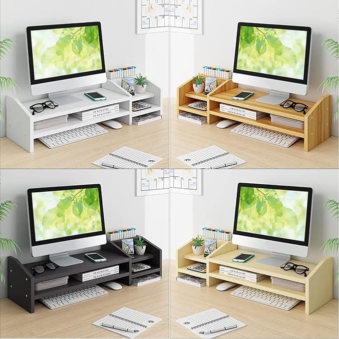 Catekro Monitor Stand Riser, 2 Tiers Wood Monitor Riser Stand Brown | Multi-Purpose Desktop Organizer Riser with Storage Organizer for Computer, Laptop, Printer