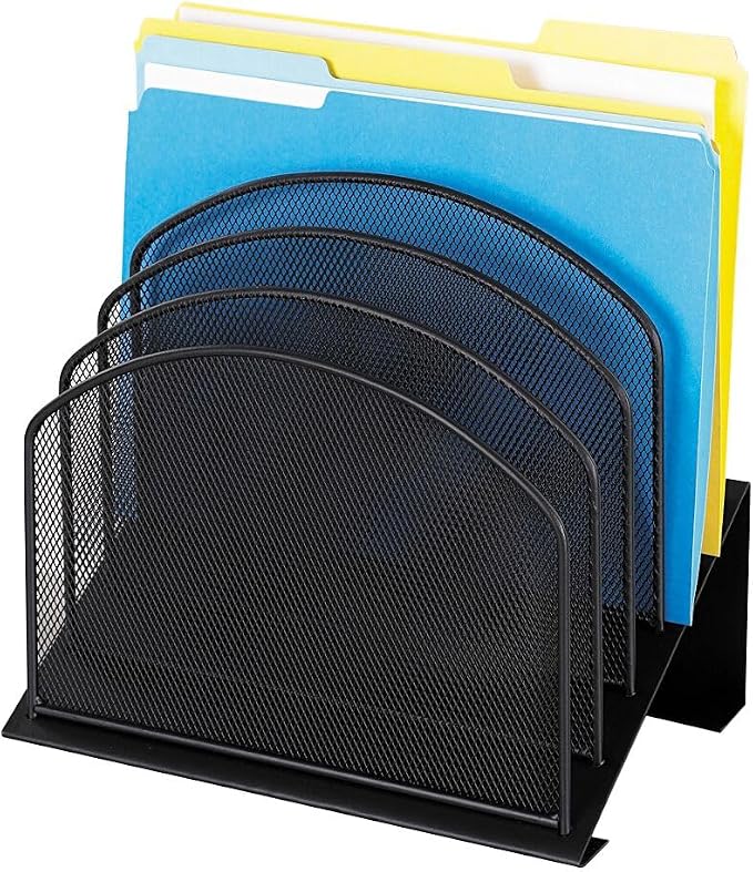 Safco Onyx Desk Organizer, 5 Tiered Vertical Compartments, Office and Classroom Mailbox , Paper and Mail Sorter, Steel Mesh, Black