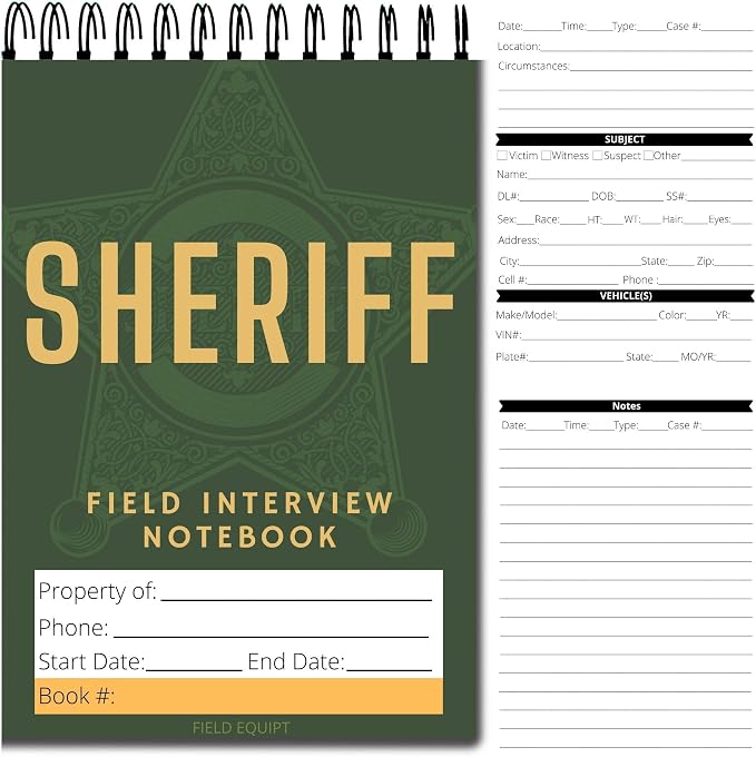 Field Equipt Law Enforcement Incident Report Notepads, Sheriff, Security & Police Gear, EDC Officer Notebook, Cop Gifts, Interview Equipment Accessories Book, 6 Pack (Sheriff)