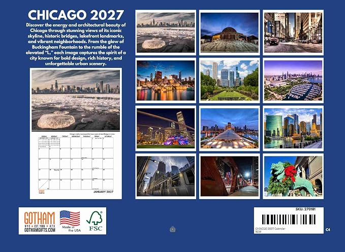 Chicago Calendar 2027 Monthly Wall Calender 12 Month