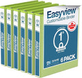 Easyview Premium 3-Ring Binders with Clear-View Covers and Round Rings, Binders for School or Office, 1 Inch, Pack of 6, Lime Green