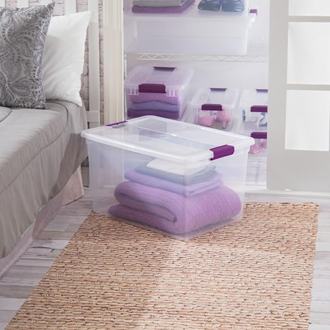Sterilite 12-Pack ClearView Latch Box, Stackable Storage Organizer Bins for Home, 66 Quart