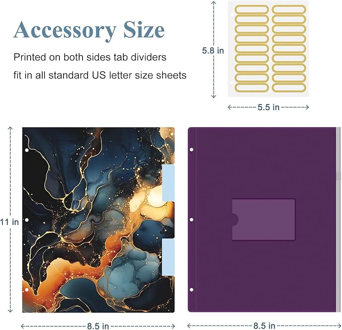 3 Ring Binder, 1 Inches Round Ring Binder with Clipboard, Dividers Tabs, PVC Zipper Bag Sleeves & to Do List Planners for Women, Men, School, Office Supplies, Abstraction