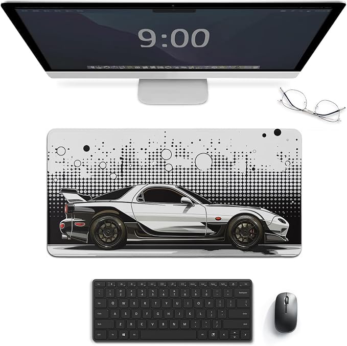 Car Gaming Mouse Pad Large Mousepad R34 Black and White Minimalist Art JDM Sport Car Big Computer Desk Mat Desk Pad for Keyboard and Mouse Mat Non-Slip Base 30x60cm, Style