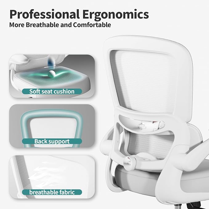 TRALT Office Chair - Ergonomic Desk Chair with Adjustable Lumbar Support, Mesh Computer Chair, Executive Chair for Home Office Comfortable Lumbar Support (1, White White)