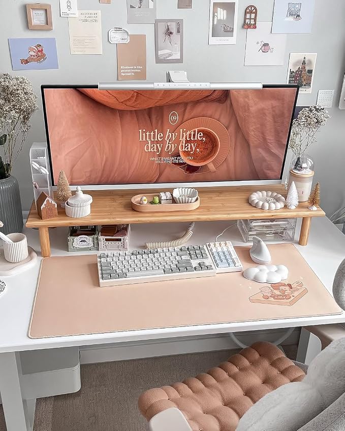Bamboo Dual Monitor Stand Riser, Natural Desktop Shelf with Storage | 39.37-Inch Wide, Under-Shelf Storage for Keyboard, Mouse and Laptop, Fits Two 24-Inch Monitors in Home Office