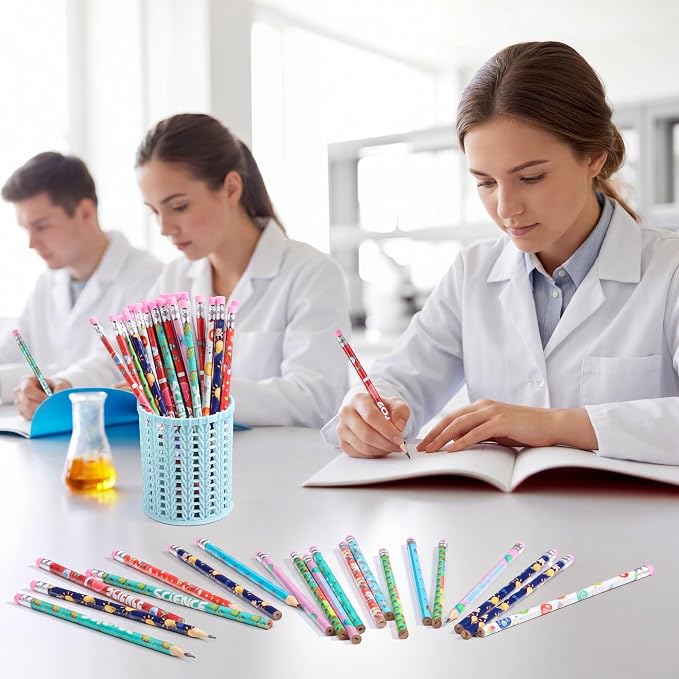 Nezyo 48 Pcs Science Pencils Bulk Science Party Favors Chemistry Pencils with Eraser Motivational Back to School Gifts for Students Fun Scientist Birthday Lab Gifts Cute Reward Teacher Supplies Decor