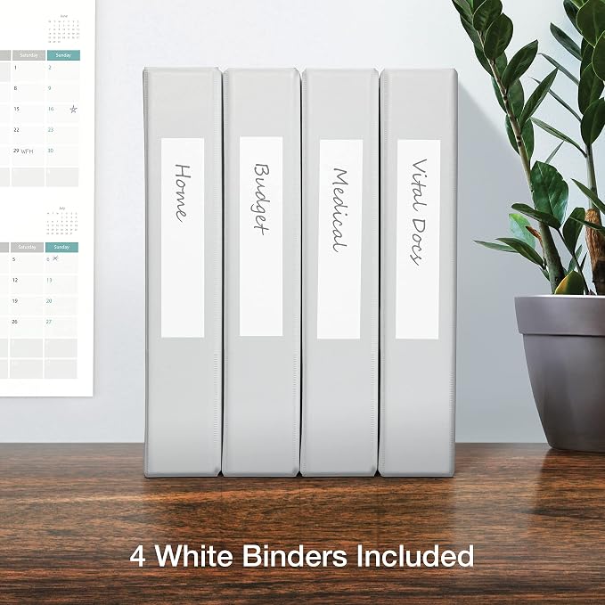Oxford 3 Ring Binders, Binders for School and Office, 1.5 Inch ONE-Touch Easy Open D Rings, 3-Sided View Binder Covers, Xtralife Hinge, Non-Stick, PVC-Free, White, 375-Sheet Capacity, 4 Pack (79906)