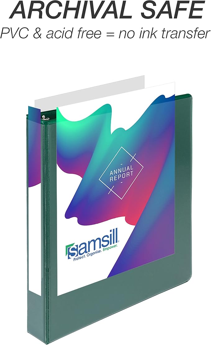 Samsill Durable 1 inch 3 Ring Binder, D Ring Binder, 100% Recycled Chipboard, Green, 4 Pack
