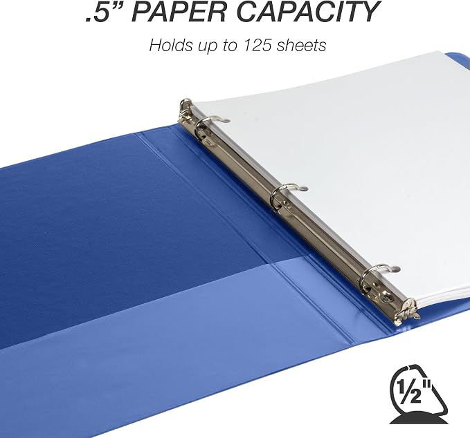 Samsill Durable 0.5 Inch Binder, D Ring Binder, 100% Recycled Chipboard, Blue, 4 Pack