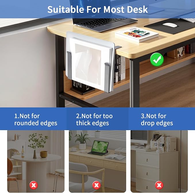 LUKETURE Adjustable Side Laptop Mount, No Drill Laptop Holder, Under Desk Storage, Clamp-On Laptops Stands, Desk Side Mount for Laptops, Mac mini, Keyboard with Anti-Scratch Silicone