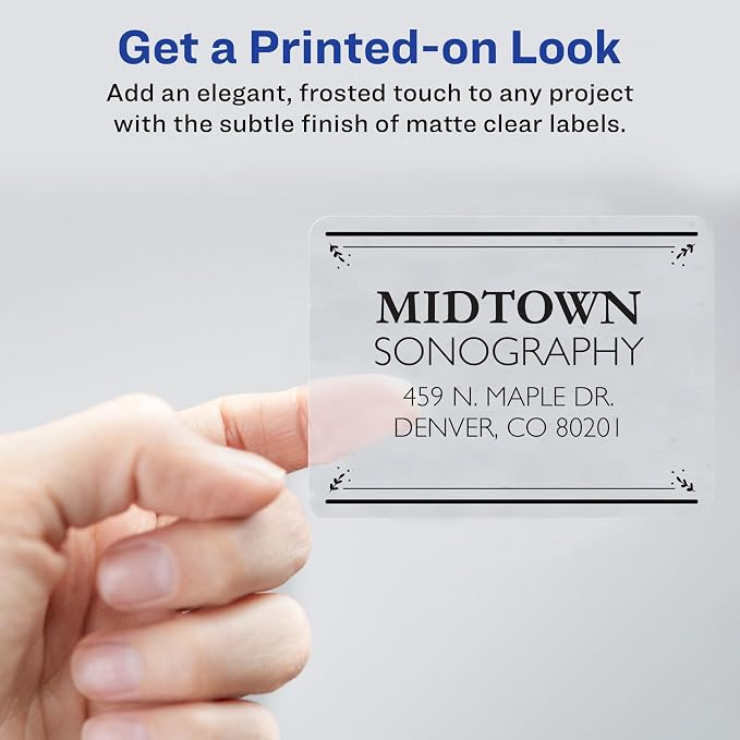Avery Printable Shipping Labels with Sure Feed, 3-1/3" x 4", Matte Clear, 60 Blank Mailing Labels (18664)