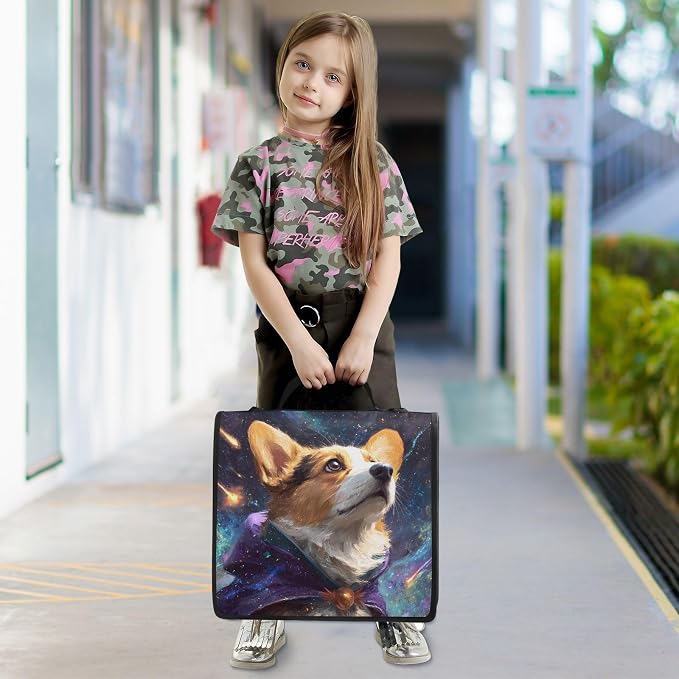 3 Ring Zipper Binder with Shoulder Strap Corgi Starry Sky Galaxy 2 Inch Zippered Binder Bag 500 Sheet Capacity Multi Pockets for School Supplies