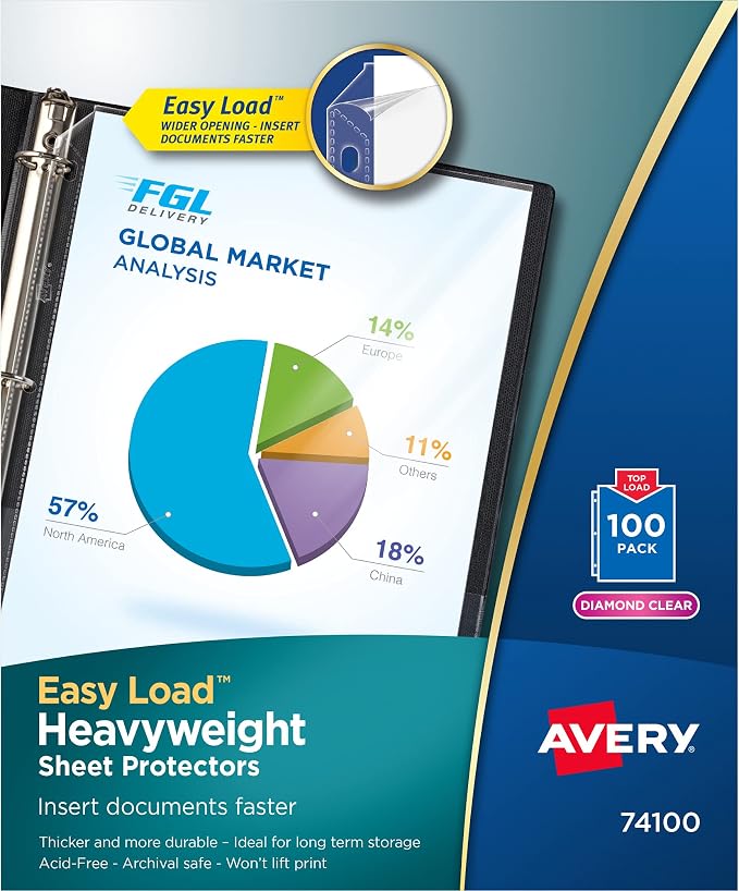Avery Diamond Clear Heavyweight Sheet Protectors, Easy Load, 100 Document Protectors (74100)