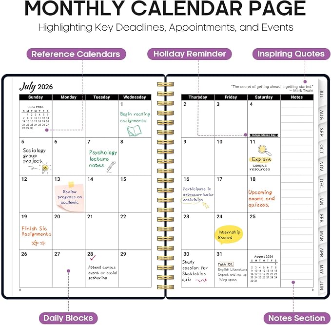 Taja Planner 2026-2027, Jul 2026-Jun 2027 Monthly & Weekly Calendar Planner | 6.3" x 8.5", Hardcover Academic Calendar, Teacher Student Agenda Book with Tabs, School Office Supplies, Bold Bouquet