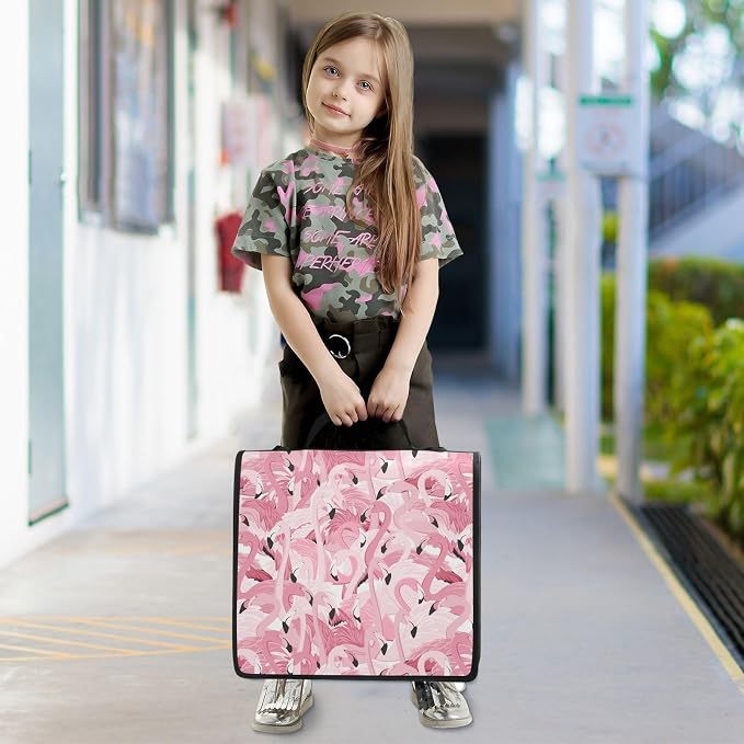Pink Flamingo Print Zipper Binder Bag 3 Ring with Shoulder Strap & Handle Multi Pocket Binder Organizer Bag Large Capacity for School Office Supplies