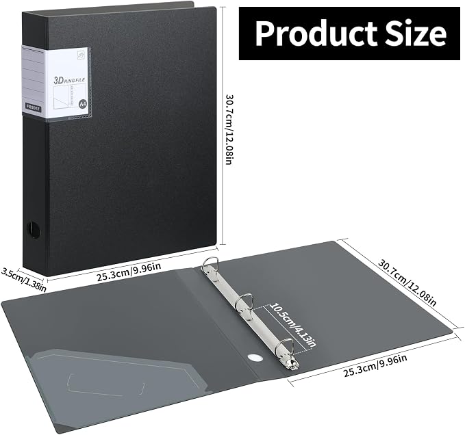 3 Ring Binders,4 Pack D Ring Binder A4 for School, Office(Black)