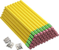 Fainne 48 Pcs Large Pencils 3 Sharpeners,Yellow+green,Round