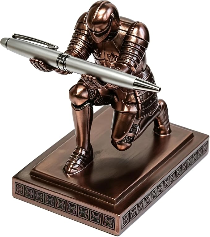 Soldier Executive Knight Pen Holder Personalized Desk Organizers Copper | Desk Accessory Pen Stand for A Gift - Decorative Resin Pencil Holders Desk Organizer For Men
