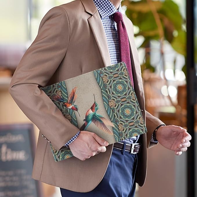 Dreaweet Leather Padfolio for Women,Boho Hummingbird Design Resume Portfolio Folder Interview Legal Document Organizer,Business Card Holder,Letter Sized Writing Pad