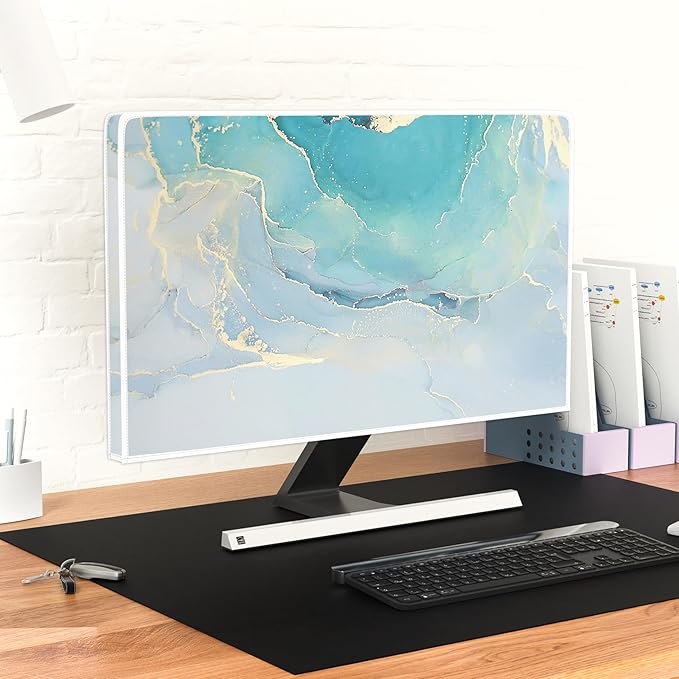 Baocicco Blue Green Marble Monitor Dust Cover 26, 27, 28 Inch Creative Anti-Static Dustproof Monitor Accessories Laptop LCD Cover Modern Screen Monitor Decoration for Tablet Home Office Computer