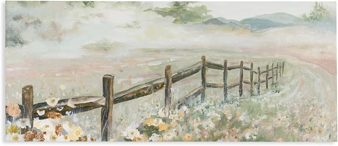 Stupell Industries 'Soft Fence with Flowers'| Canvas Art | Stupell Industries | 48 x 20 Inches, Easy to Hang and Sturdy, Made in USA, by Patricia Pinto