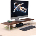 SUIBIAN Elegant Wood & Acrylic Monitor Stand with 15W Wireless Charging – 31.5" Large Desk Riser for Ergonomic View, Desktop Organizer, Laptop & PC | Modern Floating Design(Walnut Wood)