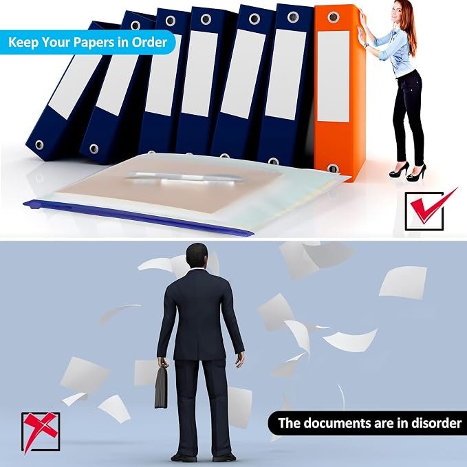 Zonon 30 Pcs A4 3 Rings Blue Zipper Binder Pouches Clear Binder Pockets with Zipper Folders Waterproof PVC Loose Leaf Bags Filling Bags for Pen Pencil Notebooks File Document
