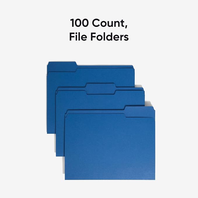 Smead File Folder, 1/3-Cut Tab, Assorted Positions, Letter Size, Navy, 100 per Box (13193)