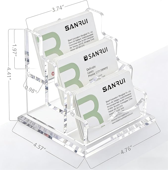 YUXUN Business Card Holder Display for Desk, Clear Acrylic Cards Organizer 3 Tier 3 Slots, Business Card Stand for Women Men, Multiple Business Card Display for Exhibition, Home, Office