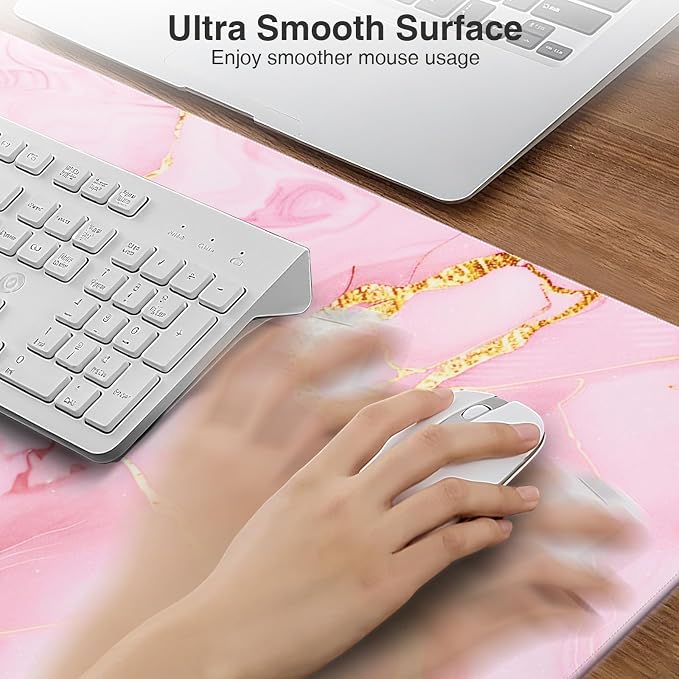 Pink Marble Mouse Pad with 15W Wireless Charging, 31.5"x15.8" in | Large Gaming Desk Pad/Mat for Women Girls, Waterproof Ultra-Smooth Surface, Non-Slip Base