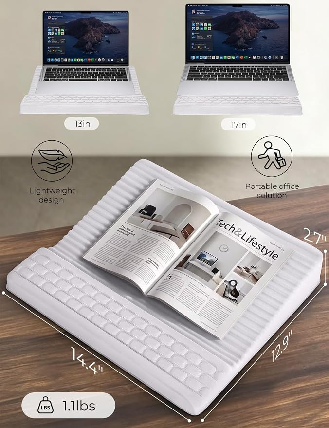 Adjustable Lap Desk with Wrist Rest, Reversible Laptop Stand | Cooling Grip Surface, Fits up to 17'' Laptop, Portable Lap Desk with Pillow Cushion, Computer Tray for Home Office, Mauve