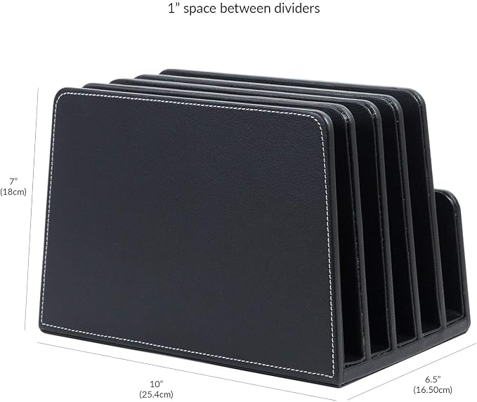 MobileVision Executive Black Desktop File Folder Paper Tray & Device Organizer 5 Slot Dividers