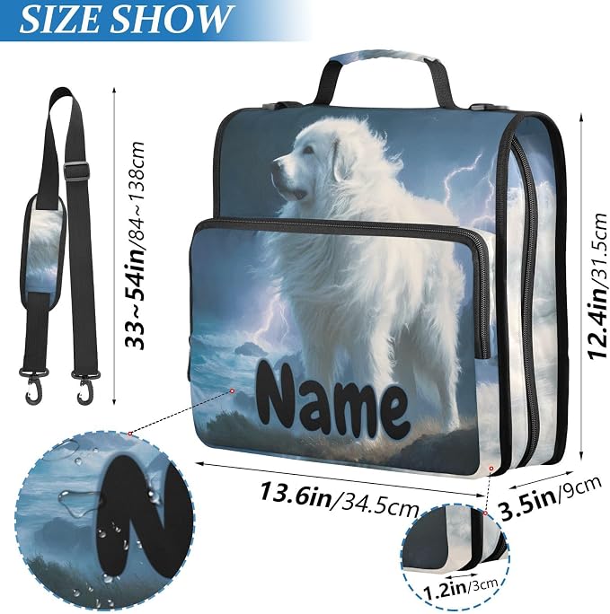 Custom Great Pyrenees Dog 3 Ring Binder Bag 1.5 inch Personalized Name Binder Organizer 500 Sheet Documents Storage for School Office