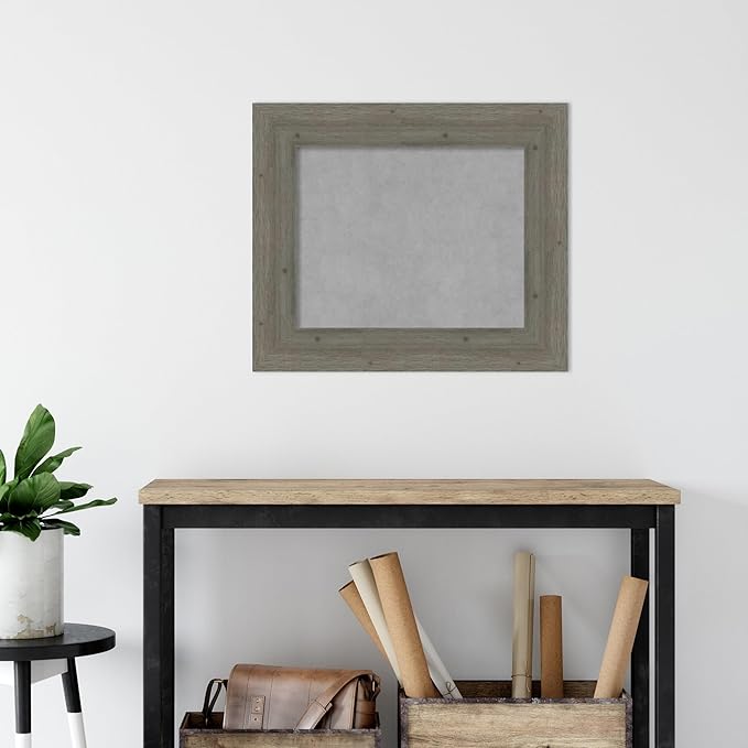 Amanti Art Grey Framed Magnetic Board 23x27 Small Vision Board for use with Magnets, 100% Metal Sheet to Display Items as Office Decor or for Home Organization in mudroom, Kitchen or Kids Room