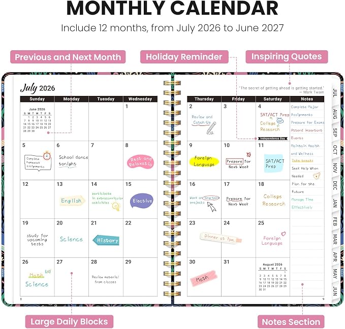ZOTIA Academic Planner 2026-2027, Monthly & Weekly Jul 2026-Jun 2027 | Pelagia Parade, 6.3" x 8.5" Calendar Planner for Women, Hardcover Pretty Organizer for Women, School Office Home Supplies