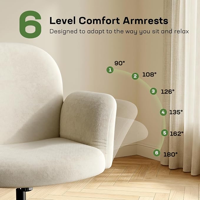 Marsail Criss Cross Office Chair with Adjustable Armrests & Wheels, Vanity Chair with Wide Cushion, Reclining Back, Soft Chenille Fabric, Desk Chair for Home Office, Makeup Room, Bedroom, White
