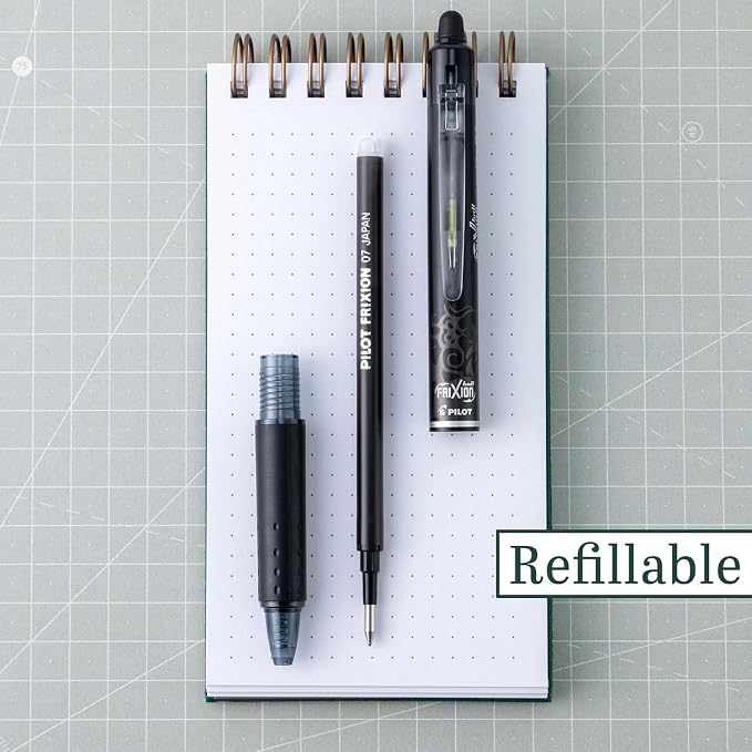 PILOT FriXion Clicker Erasable Pens, 0.7mm Fine Point, Black Ink | Refillable & Retractable Gel Ink Pens Ideal for School, Journaling, & Office Writing, Pack of 6 Black Ink Pens with 4 Refills