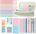 39PCS Aesthetic School Supplies with Cute Pencil Case, 5X Ballpoint Pens with Stylus Tip, 12X Pastel Highlighters, 6X Mechanical Pencil Set 0.5&0.7mm, Suit for Preppy School College Essentials(green)