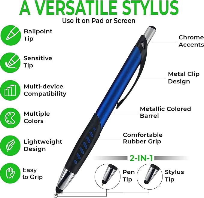 Personalized Pens With Custom Logo or Text-350 Pack Bulk-for Businesses, Parties, and Events, 2 in 1 Ballpoint Pen & Capacitive Stylus for Touchscreen Devices, Click Action, Black Ink, Purple