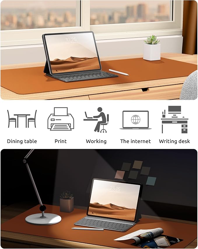 YSAGi Leather Desk Pad Protector, Office Desk Mat, Large Mouse Pad, Non-Slip PU Leather Desk Blotter, Laptop Desk Pad, Waterproof Desk Writing Pad for Office and Home (Brown, 31.5" x 15.8")