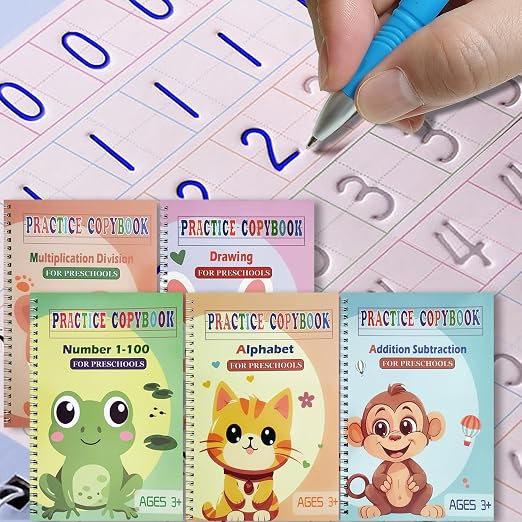 Reusable Grooved Handwriting Workbooks,Magic Copybook,Magic Writing Practice copy books, to help children improve their handwriting ink Practice Age 3-8 Calligraphy for kids(Animal edition)