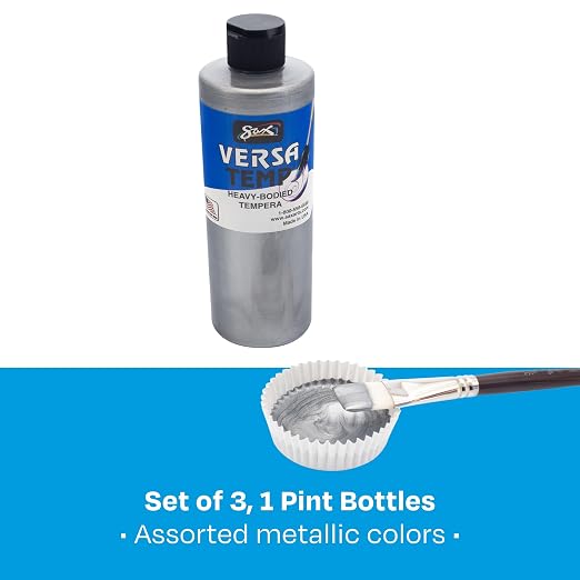 Sax - 1440731 Versatemp Heavy-Body Metallic Tempera Paint, 1 Pint, Assorted Colors, Set of 3